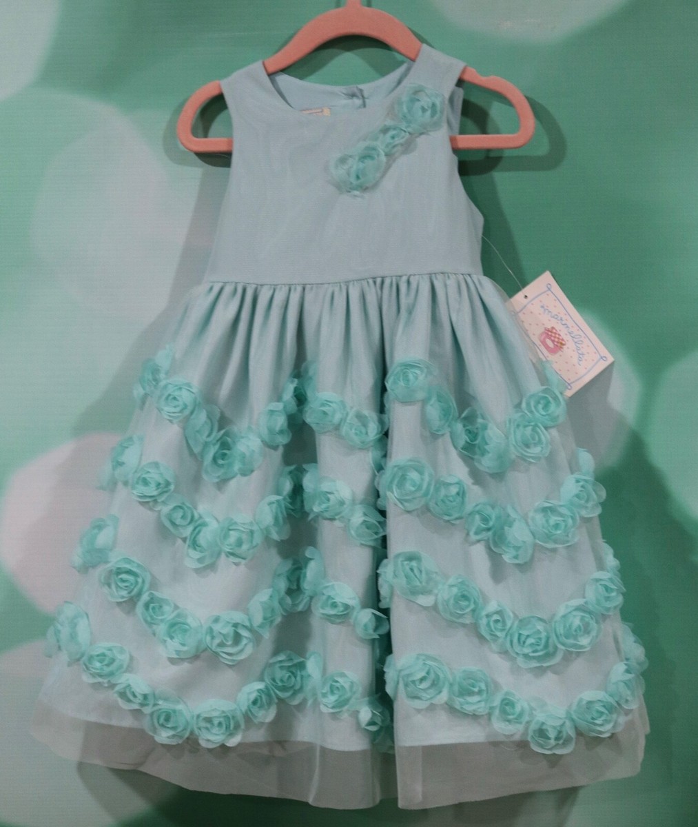 Marmellata Girls Size 2T Green Tulle Overlay 3-D Flowers Dress