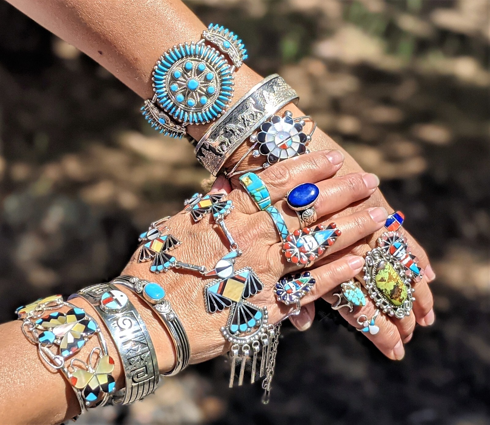 Native American Chain Necklace Handmade Cluster Turquoise Twin large