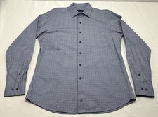 David Donahue Fusion Shirt Mens 16.5 (L) Blue  Plaid Check Long Sleeve Button