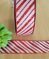 1.5" 5 yards Wired Christmas Ribbon Whimsical Candy Cane Gift Wrap