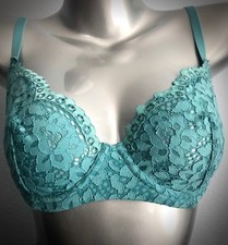 Victoria's Secret Body by Victoria Teal Crochet Lace Sling Unlined Demi Bra 34D