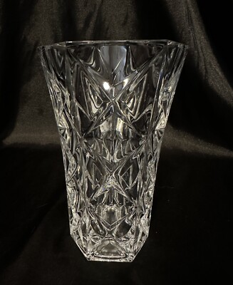 Small Clear Crystal Hexagon Vase With X And Square Cuts