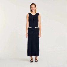 Sandro Flower set pearl Color contrast edging Round neck Sleeveless Dresses