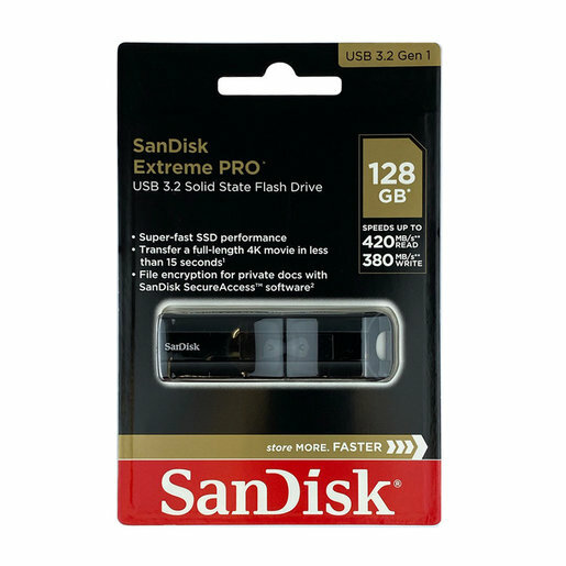 SanDisk Extreme PRO 128GB USB 3.2 Solid State Flash Drive in retail packaging