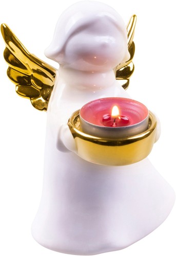 Ceramic Angel Tealight Holder Winged Christmas Decoration Ornament Candle Gold - Picture 3 of 3