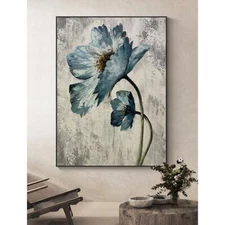 Blue Flower Oil Painting Abstract Handmade Canvas Decorative Mural Unframe