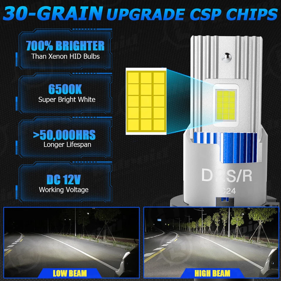 2X D2S D2R LED Headlight Bulb Replace HID Xenon Super White 6000K Conversion Kit - Image 3 of 4