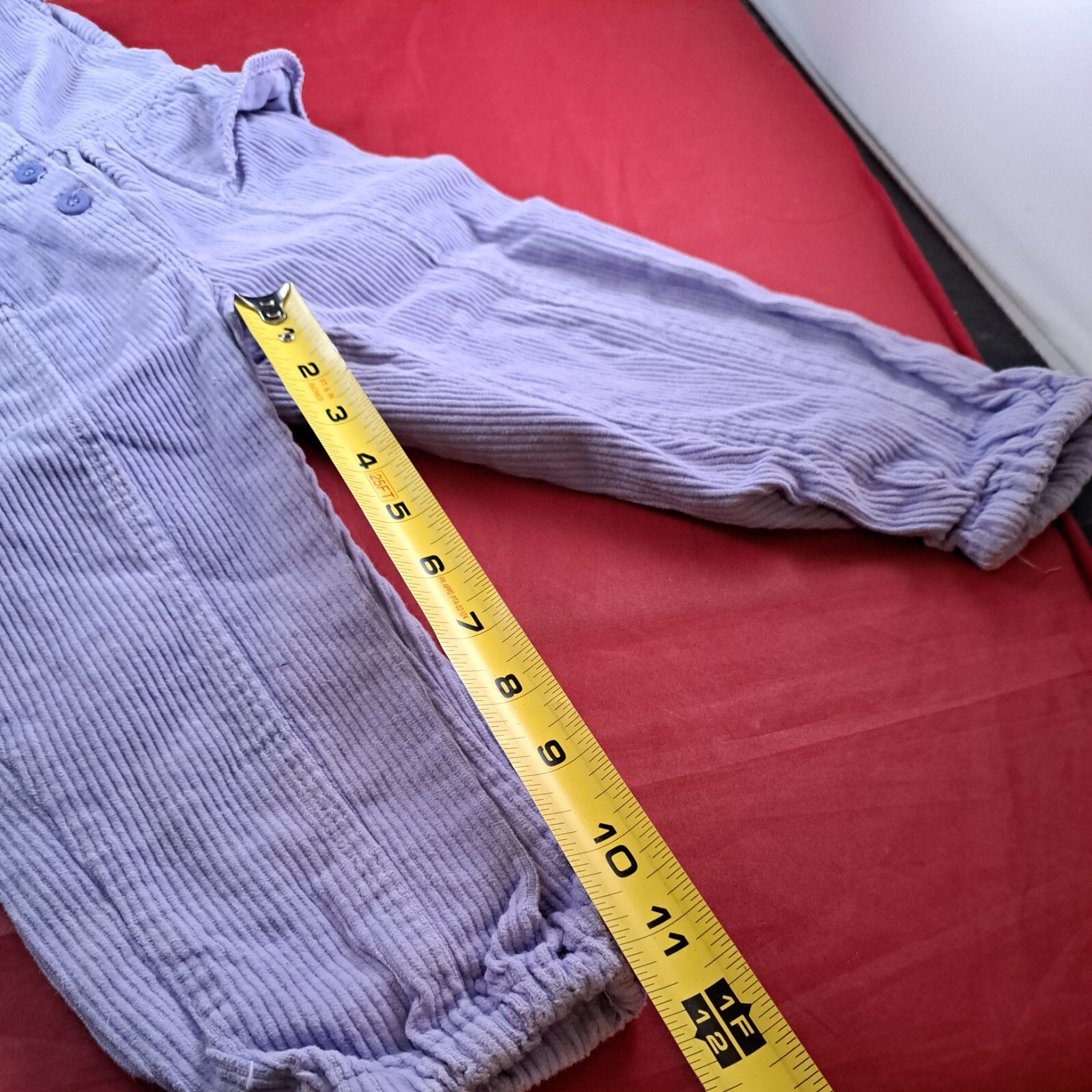 Vtg Girl's Pastel Purple CORDUROY Overalls RUFFLES *5… Gem