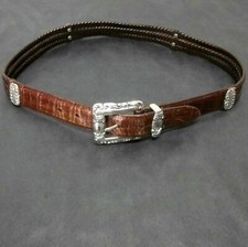 BRIGHTON GENUINE WOMEN'S MEDIUM BROWN ALLIGATOR BRAIDED BELT W28" - W32" 96807