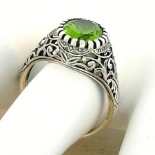 GENUINE 2 CT PERIDOT DECO ANTIQUE STYLE 925 STERLING SILVER FILIGREE RING  710