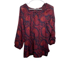 Loft Blouse Women's Small 3/4 Sleeve Paisley Round Neck Lightweight Career Top