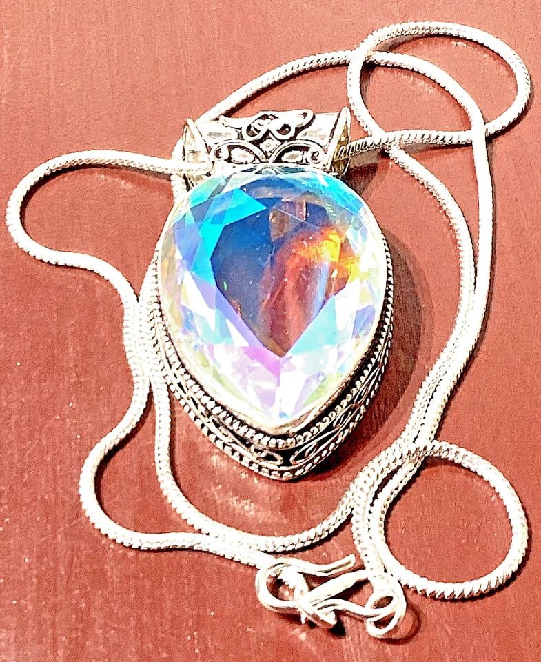 MYSTIC REGENBOGEN TOPAS EDELSTEIN Anhänger 925ER STERLINGSILBER HANDGEF. M.KETTE - Bild 4 von 4