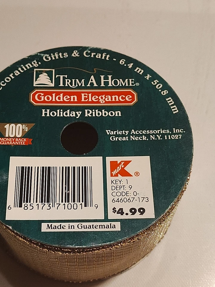 Vintage Kmart Trim A Home Golden Elegance Mesh Holiday Ribbon 21Ft Wire Edge 2" - Image 4 of 4