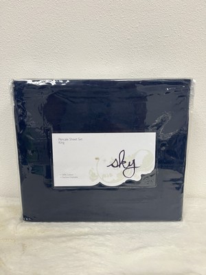 Sky 100% Cotton Percale KING Sheet Set Navy New