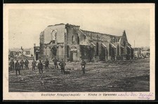 Old postcard Varennes, ruined church on the western battlefield 1915
