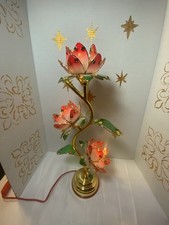 Vintage Lotus Pink And Red Flower Lamp Antique , 18 Inch Tall