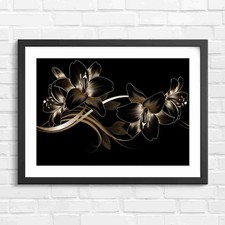 Elegant Gold Lily Art Floral Sepia Framed Wall Art Print Large Picture Home