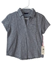 Vineyard Vines Girls L 14 Striped Surf Polo Shirt Navy White 7K001557-2164 NWT
