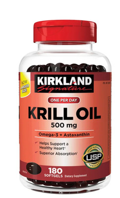 Kirkland Krill Oil 500mg, 180 Softgels   Omega-3 + Astaxanthin Exp Jan / 2027