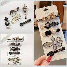 5PCS Metal Elegant Rhinestone Embellishment Hair Clip Black/Gold Tone   