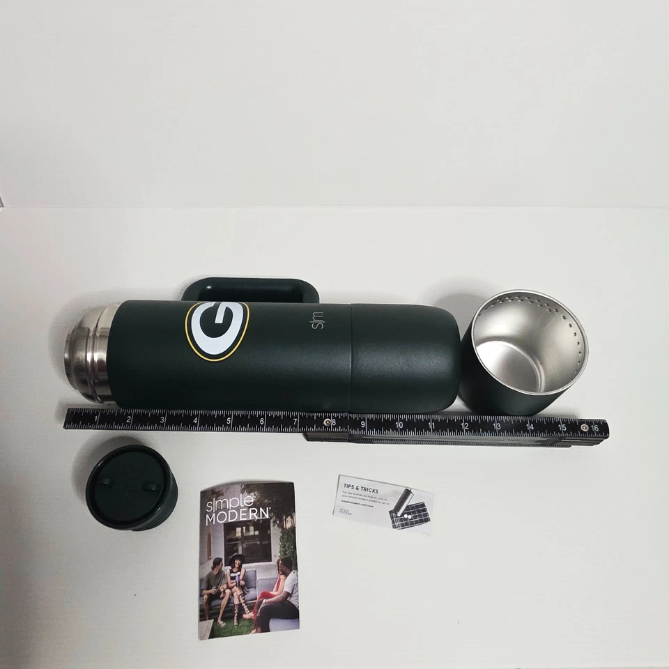 NFL Green Bay Packers 36oz Termo Botella con 2 Tazas | Simple Moderno Roam Foto 3 de 4
