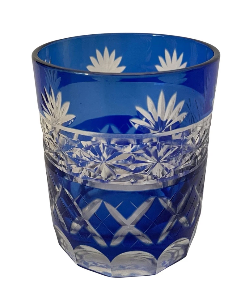 Vidrio Lowball azul corte a transparente. Período Showa japonés. Siglo XX Foto 3 de 4