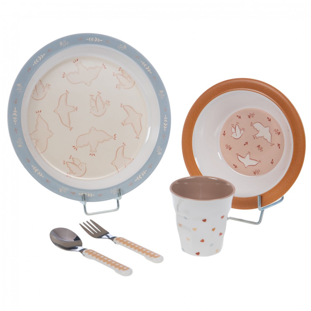 Coffret dejeuner 5 pieces Birdy vaisselle enfant melamine kit repas bebe 24x9cm