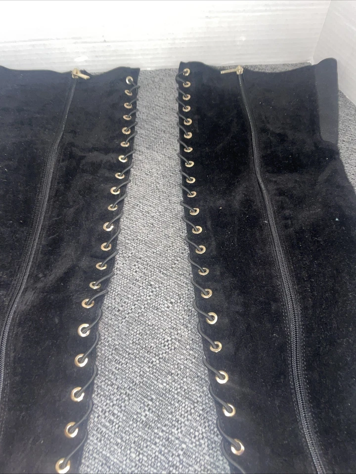 Botas hasta el muslo para casa de muñecas negras tacón alto elegante calcetín alto bota talla 8,5 Foto 4 de 4