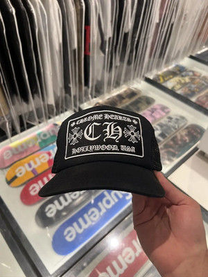 Chrome Hearts Hollywood USA Black Trucker Hat Silver