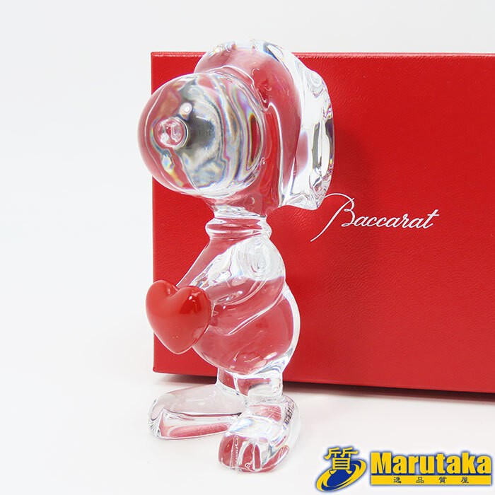 Baccarat Snoopy Heart Crystal Ornament Red Clear 4.4in Boxed