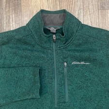 Eddie Bauer Men's Green Quarter Zip Fleece Pullover Sweater XL