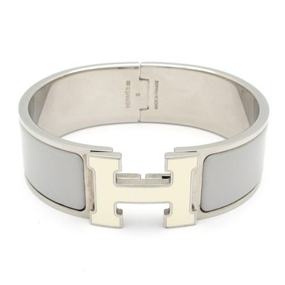 HERMES Clic Clac H Silver Light gray White Hardware Bangle