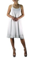 A line Scoop Neck Crochet Back Lace Lining Summer Swing Dress White Large