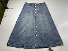 Vintage Y2K Gap Jean Skirt Women 12/31 Maxi Long Denim Medium Wash Buttons