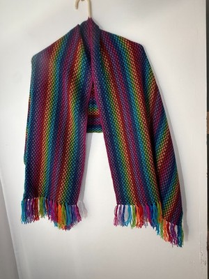 Peruvian Alpaca Rainbow Scarf Export Quality Multicolor Woven Fring