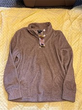 NWT Eddie Bauer Women s Cozy Fleece Pullover Sweater M Beige Super Soft Pockets