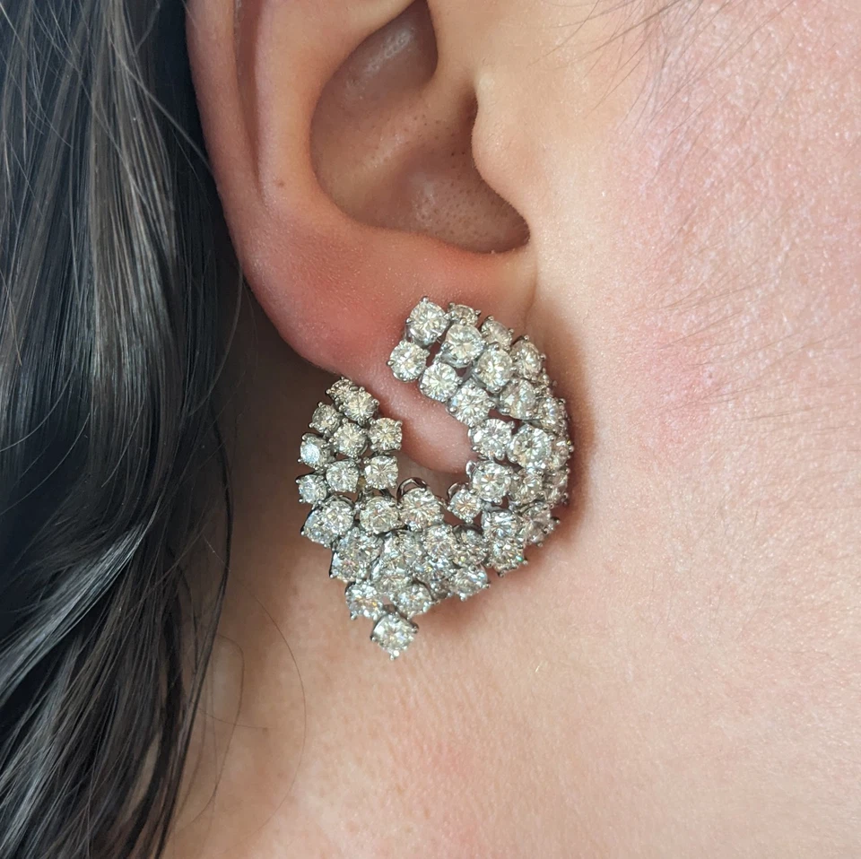 Vintage French Round Diamond Swirl Earrings 15.00 cttw in Platinum - HM2685SS