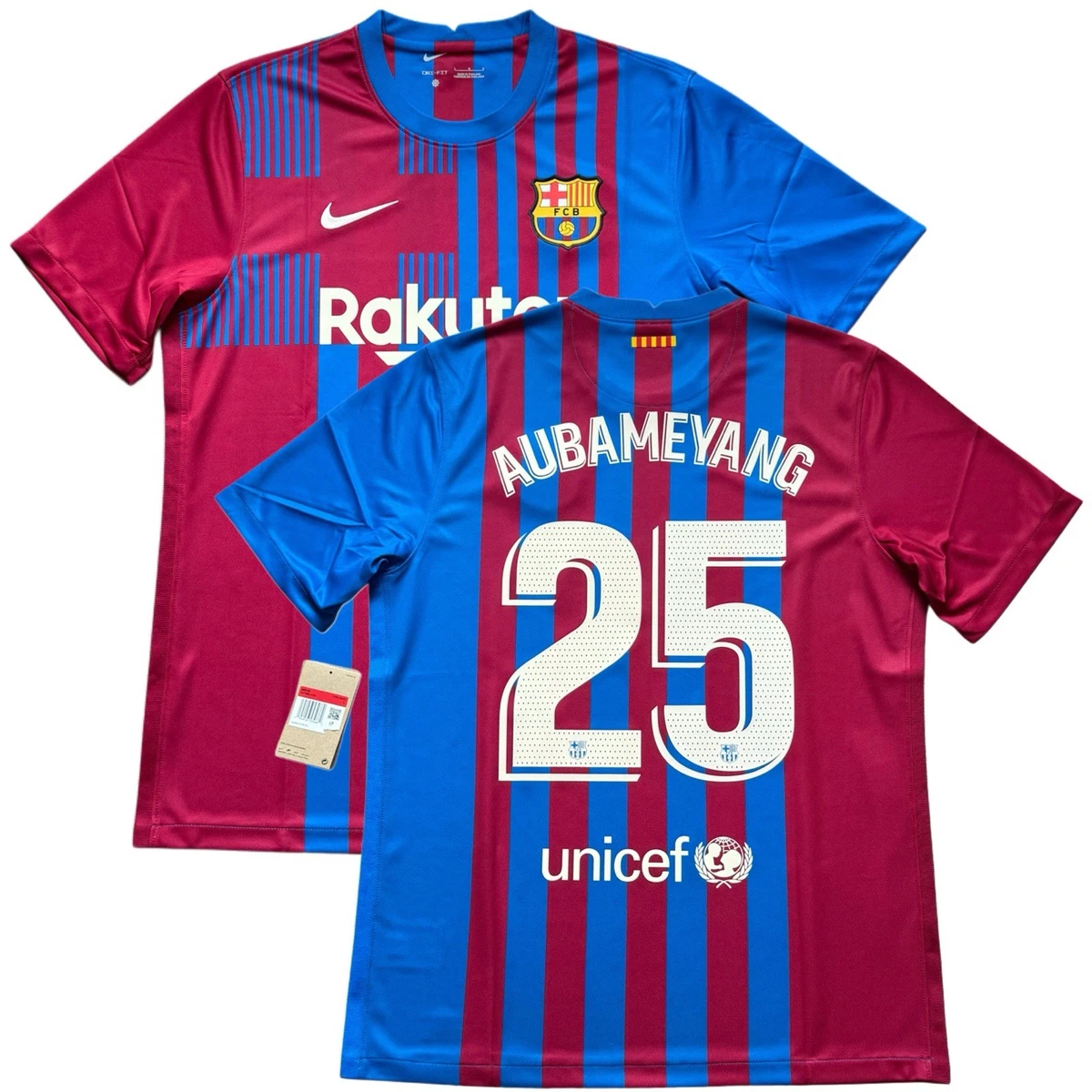 2021/22 Barcelona Home Jersey #25 Aubameyang Large Nike Soccer La