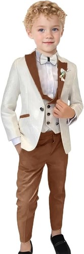 Suits for Boys Floral Jacquard Suit 3 Piece Peak Lapel Tuxedos Suit Set Formal - Picture 25 of 33