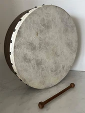 Vintage Remo PTS Bodhran 16"X 4" Wooden Shell w/ Tipper Irish Folk Drum