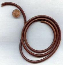 3 FEET VINTAGE BROWN GENUINE LEATHER ROUNDED 6mm. CRAFTING & JEWELRY CORD D273