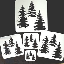 Set 5 Pc Pine Trees Stencil - For Painting Forest Nature Country Christmas