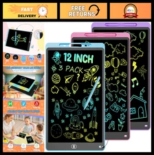 3 Pack 12" LCD Writing Tablet - Colorful Doodle Board for Kids, Eye Care, Lock &