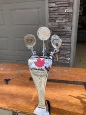 vintage 3 head Molson draft tower, chrome, stainless steel, celli, copper, brass