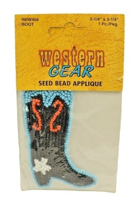Vintage Western Gear Seed Bead Cowboy Boot Applique Craft Embellishment