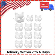 12 PCS Cat Masks White Paper Cat Masks to Painted Half Blank Animal Cosplay Face