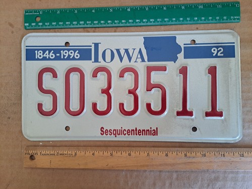 License Plates, Iowa, 1992, 1996 Sesquicentennial Specialty, S 033511