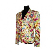 Tommy Hilfiger Multicolor Tropical Print Blazer Lightweight Cotton Stretch 12