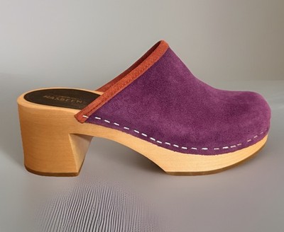 Swedish Hasbeens Viola Suede Clogs Wooden Soles Hobo Cottage Core Womans 36/6