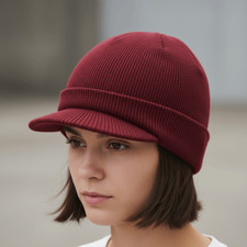 Winter Hat Thick Knitted Peaked Beanie Cap Slouch Warm Cap Ski Visor Cap Unisex